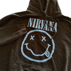 Nirvana Nevermind Smiley Face Graphic Hoodie Black Blue XL Sweatshirt